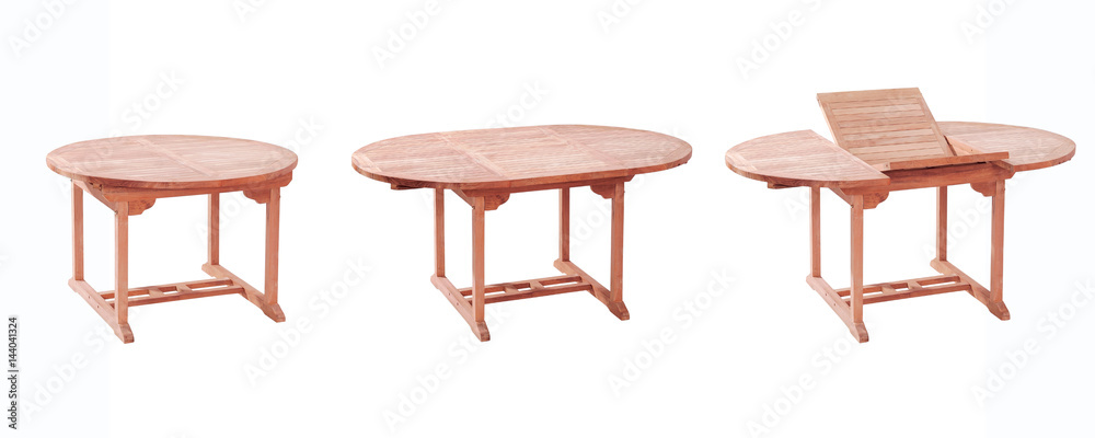 Circle wooden table isolated on white background with clipping mask.
