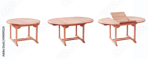Circle wooden table isolated on white background with clipping mask.
