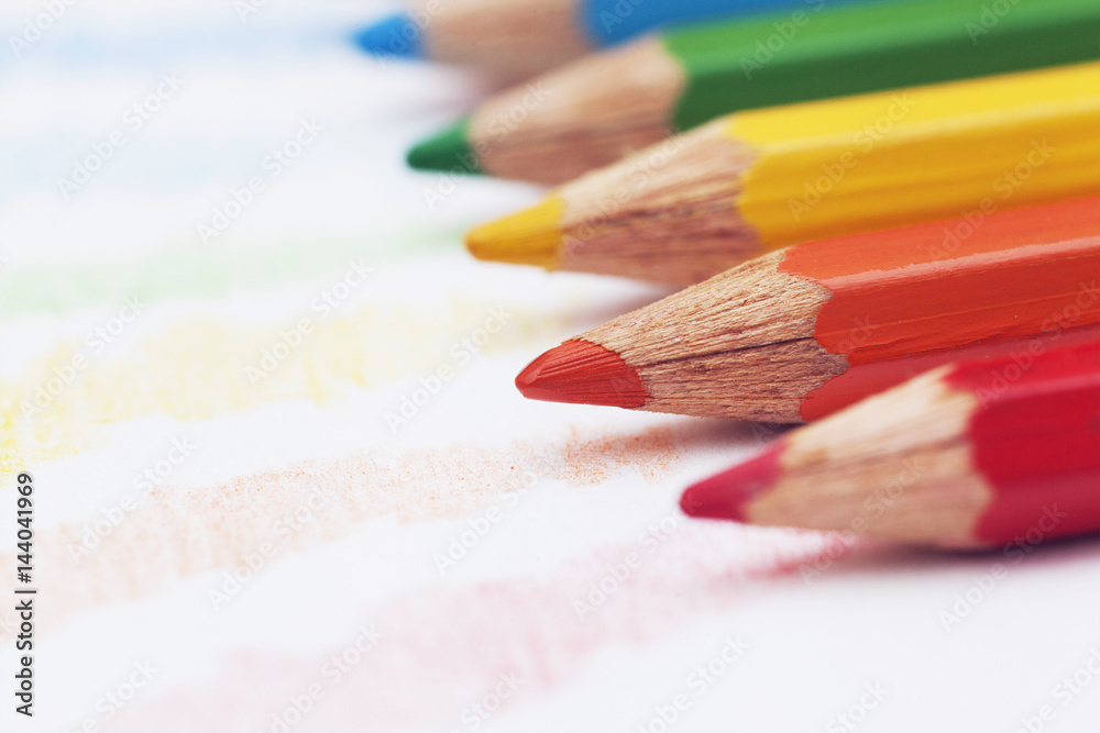 the tips of colored pencils