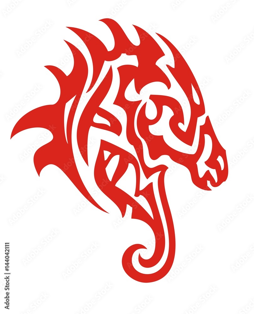 Red Stallion Lettering Red horse head. Ornate flaming head of a stallion on a white background ...
