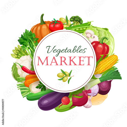 Poster round composition with colorful vegetables