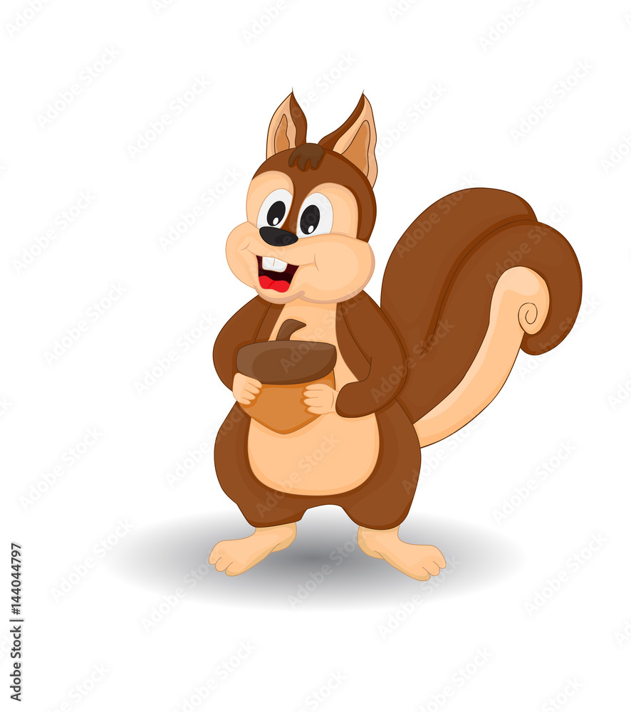 cartoon funny squirrel smiling holding pinecone isolated cartoon funny squirrel smiling holding pinecone isolated