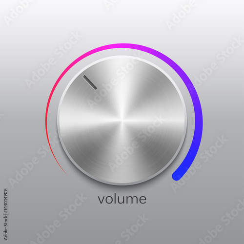 Music knob with metal chrome brushed texture and color scale