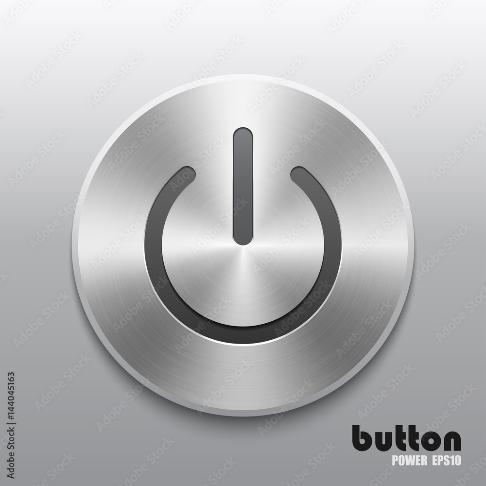 Power button with metal brushed aluminum chrome texture