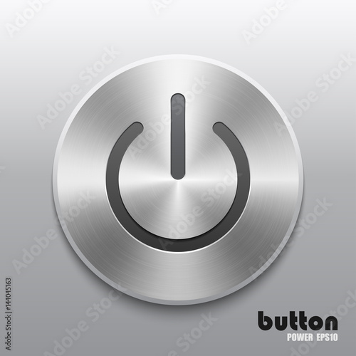 Power button with metal brushed aluminum chrome texture