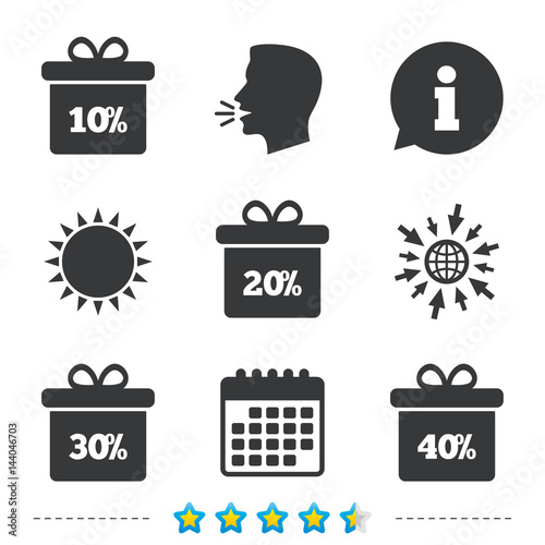 Sale gift box tag icons. Discount symbols.