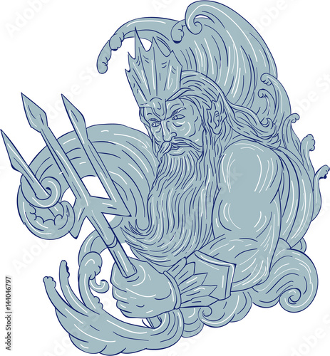 Poseidon Trident Waves Drawing