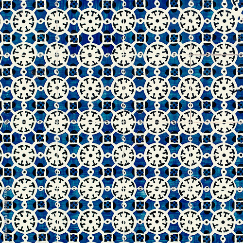 Typical Portuguese tiles, Blue Azulejo, spanish, italian and  moroccan ornaments - Lisbon, Portugal December 26, 2016.
