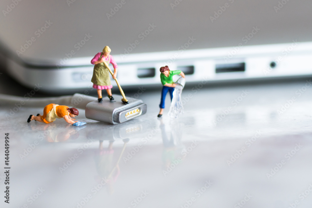 three women are cleaning the hardware