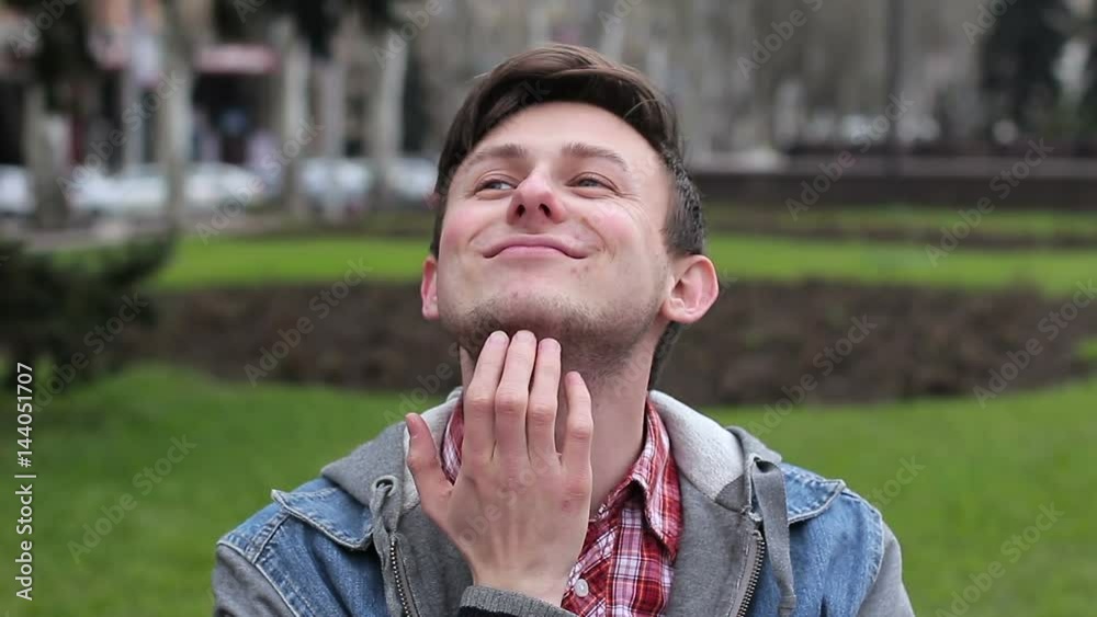 Itching in the chin. sensitive skin. Close up Itching in the chin. sensitive skin. Close up