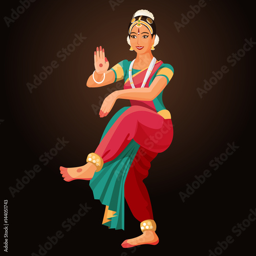 Bharatanatyam or Bharathanatiyam woman dancer vector ilustration isolated photo