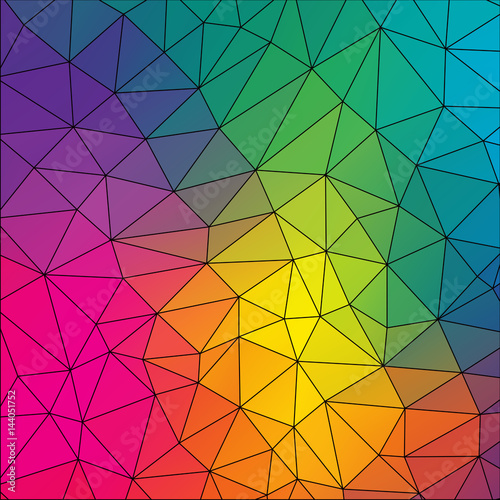Vector abstract irregular polygon background with a triangular pattern in colors of rainbow.
