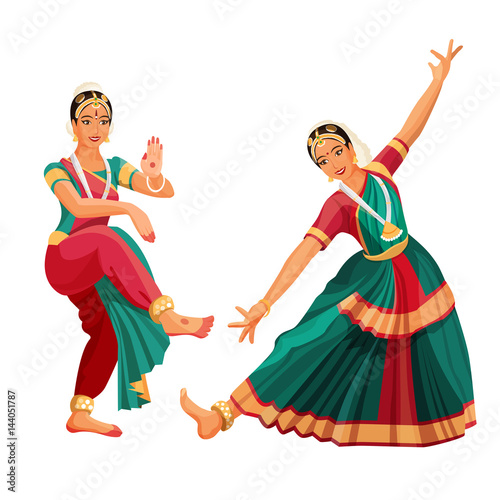 Woman dancer in national indian cloth dancing Bharatanatyam folk dance