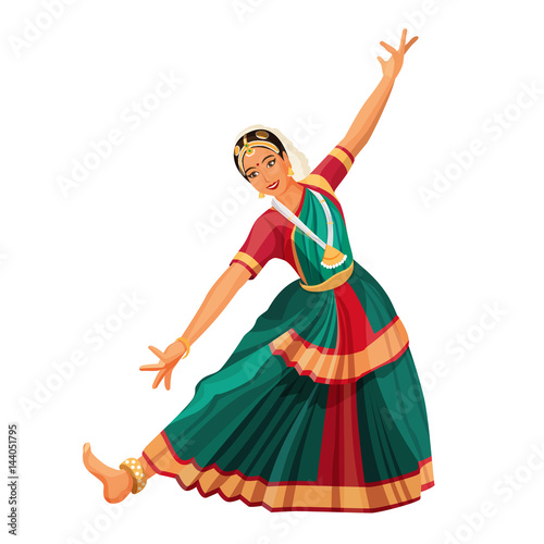 Solo dance performed by girl with hindi accessories. Bharatanatyam woman