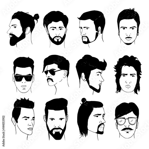 Set of men hairstyle with beards and mustache