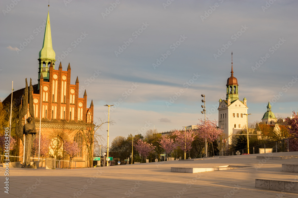 Obraz premium Panorama of the historical and representative part of the city of Szczecin in Poland,Pomeranian Dukes' Castle and the museum of the 