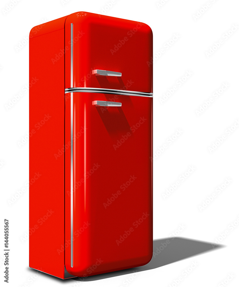 3d, nostalgischer Kühlschrank rot, freigestellt 3d, nostalgischer Kühlschrank rot, freigestellt