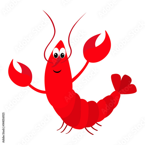 Lobster with claw. Cute cartoon character. Funny sea ocean animal. Baby collection. Flat design. Seafood element. Isolated. White background.