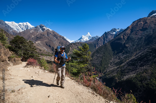 Trekker in lower Himalayas