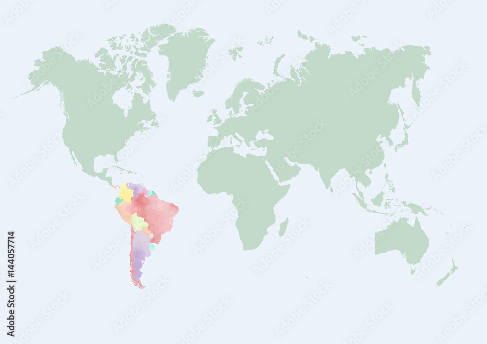 WORLD MAP WITH COUNTRIES OF SOUTH AMERICA