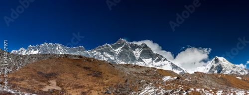Panorama of the Khumbu valley in Nepal with Lhotse mount © Maygutyak