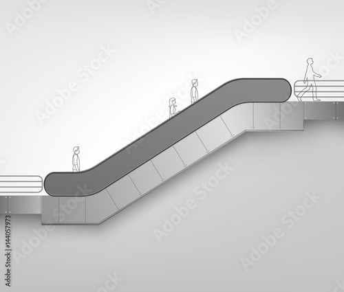 Vector Modern Escalator with Place for Advertising Side view Isolated on White Background