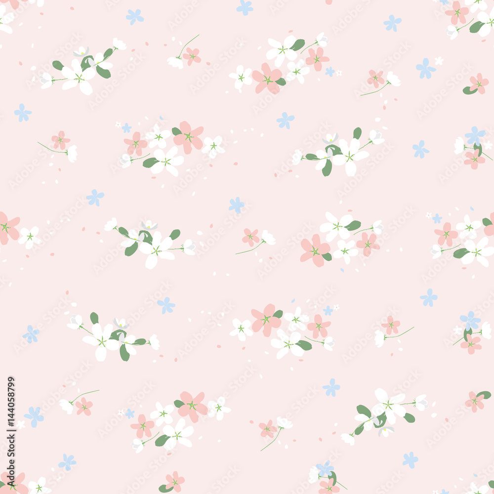 Seamless pattern with small flowers on a beige background. Spring light airy texture. vector.