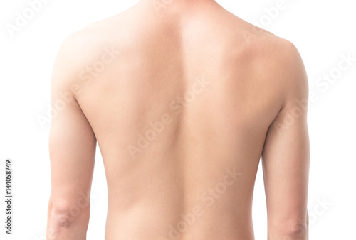 Closeup back of man on white background beauty healthy skin care concept photo