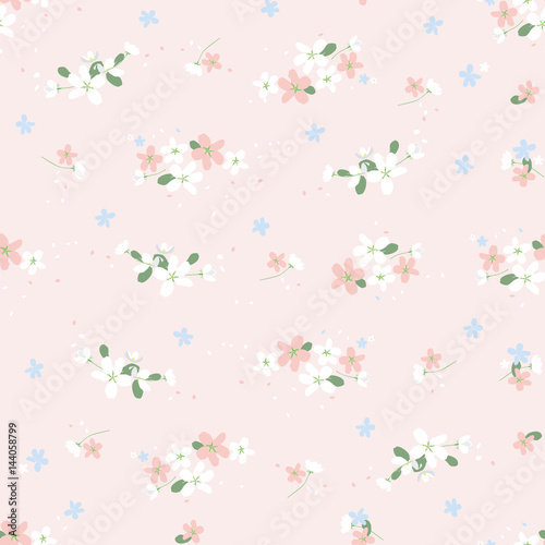 Seamless pattern with small flowers on a beige background. Spring light airy texture. vector. © yulliash