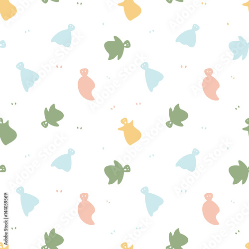 Seamless pattern with colorful funny ghosts on a white background. Vector
