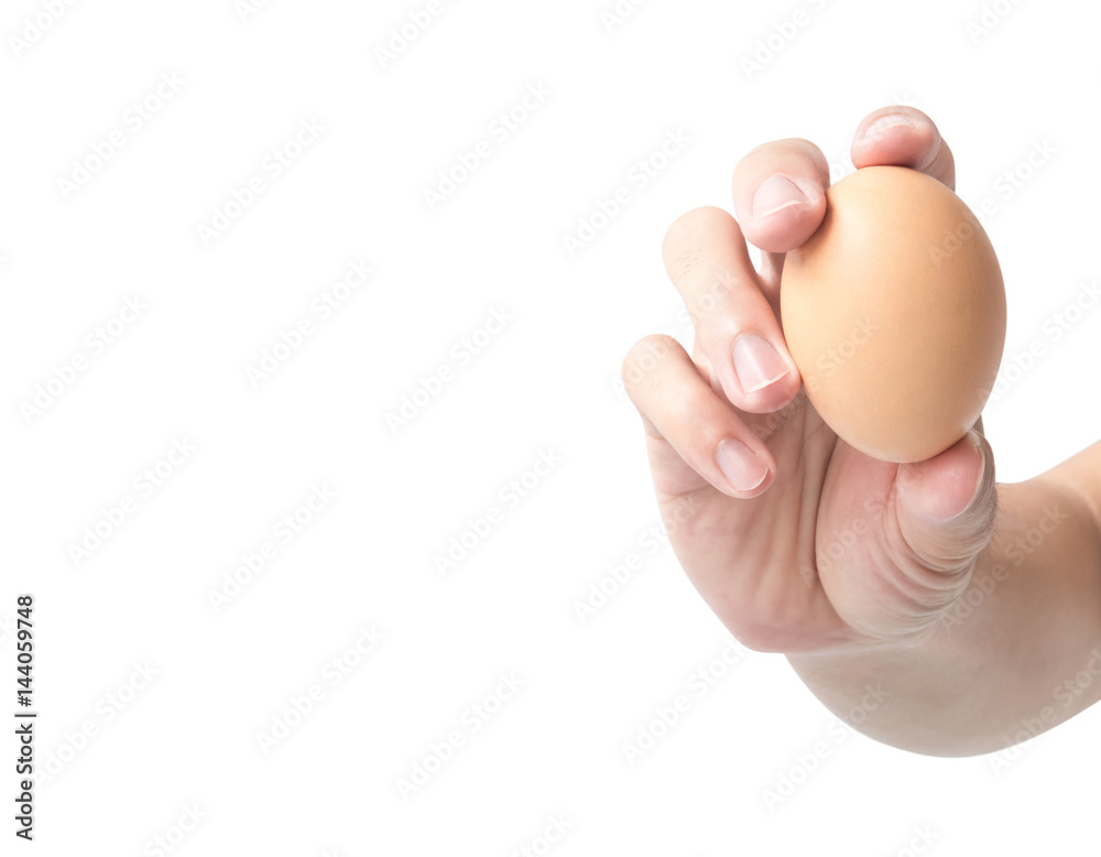 Man hand holding egg on white background Man hand holding egg on white background
