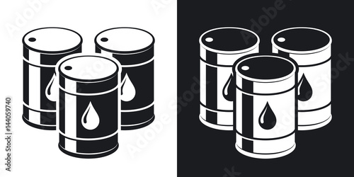 Vector oil barrels icon. Two-tone version on black and white background