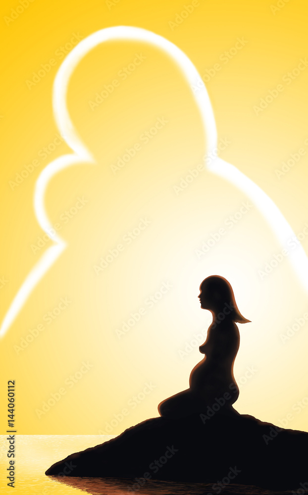 Pregnant woman and the silhouette of the virgin Mary