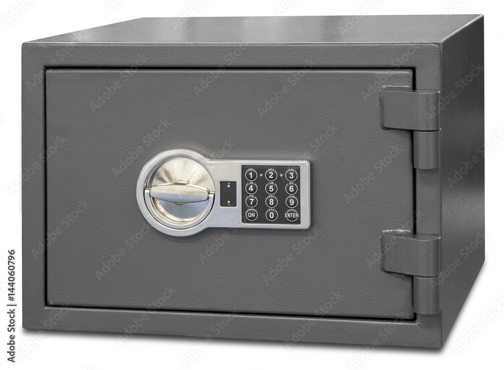 Security metal safe with digital code isolated on white background - obrazy, fototapety, plakaty 