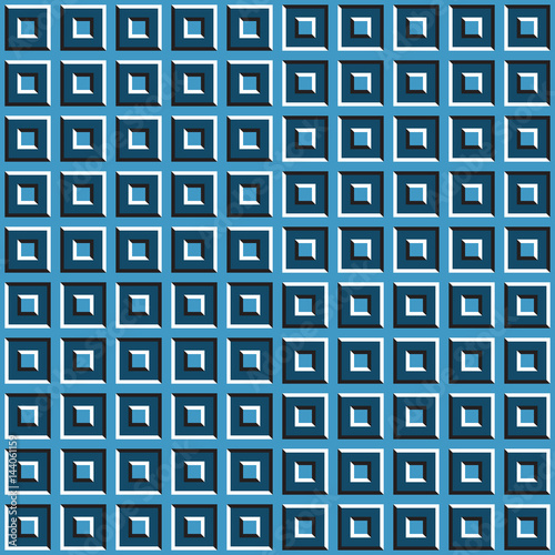 Optical motion illusion seamless pattern of blue squares.