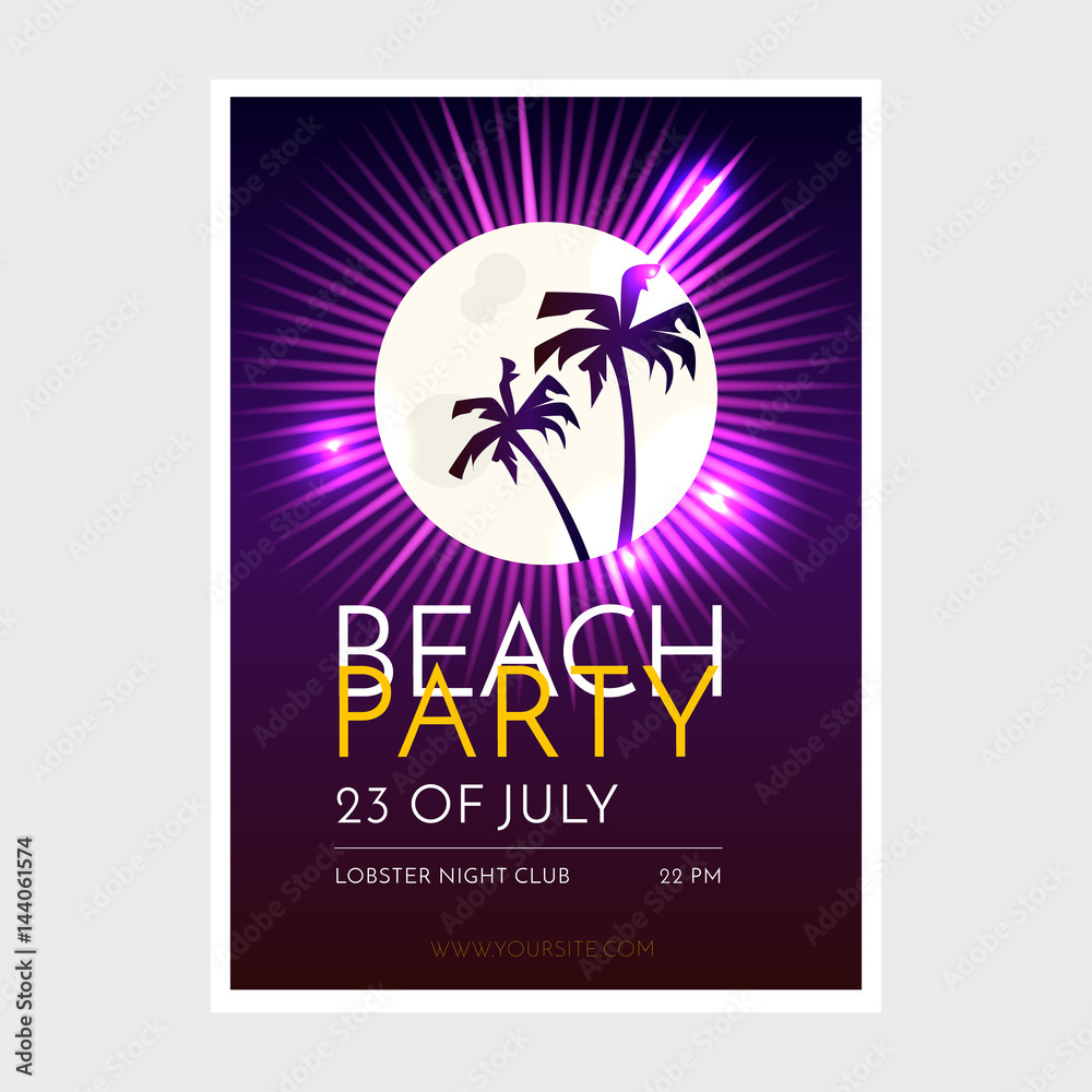 Naklejka premium Summer Beach Party Vector Flyer Template