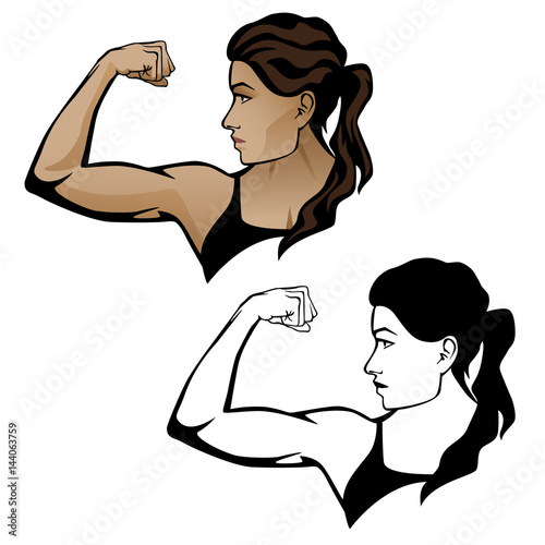 Female Fitness Woman Flexing Arm Vector Illustration