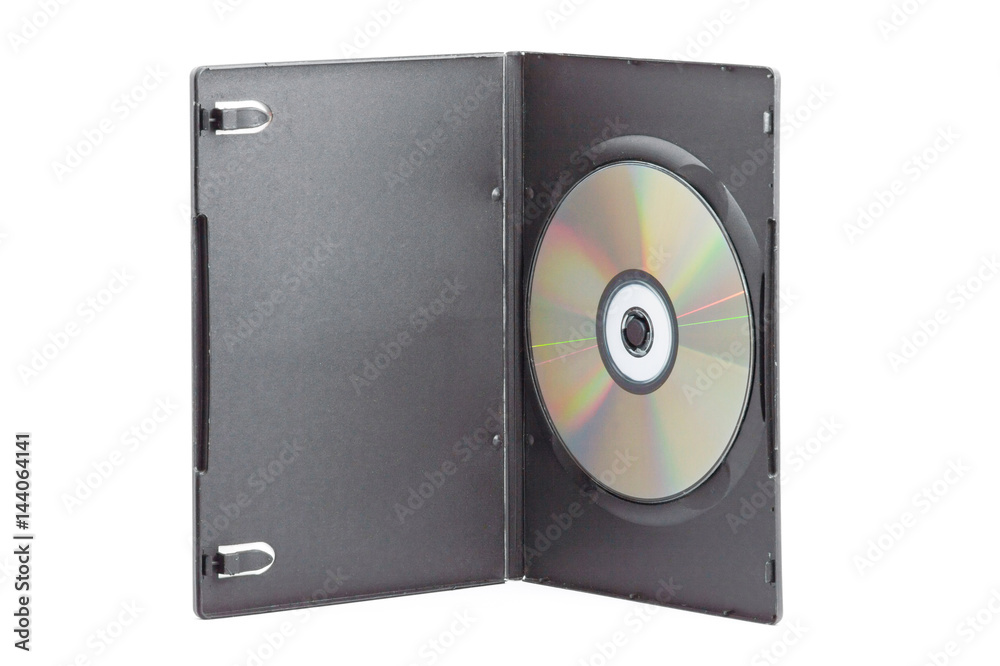 DVD box with disc on white background DVD box with disc on white background