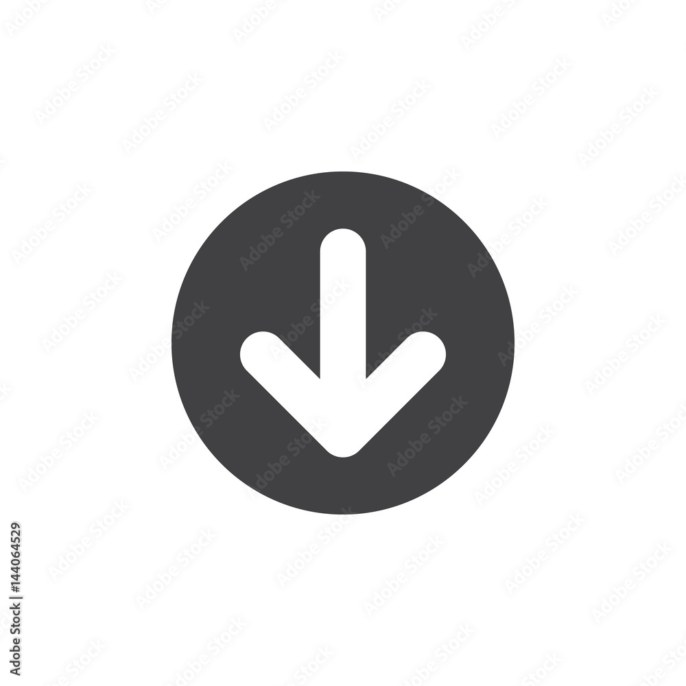 Arrow down flat icon. Round simple button, circular vector sign. Flat style design Arrow down flat icon. Round simple button, circular vector sign. Flat style design