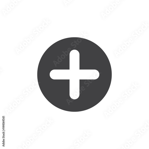 Plus, add flat icon. Cross round simple button, circular vector sign. Flat style design