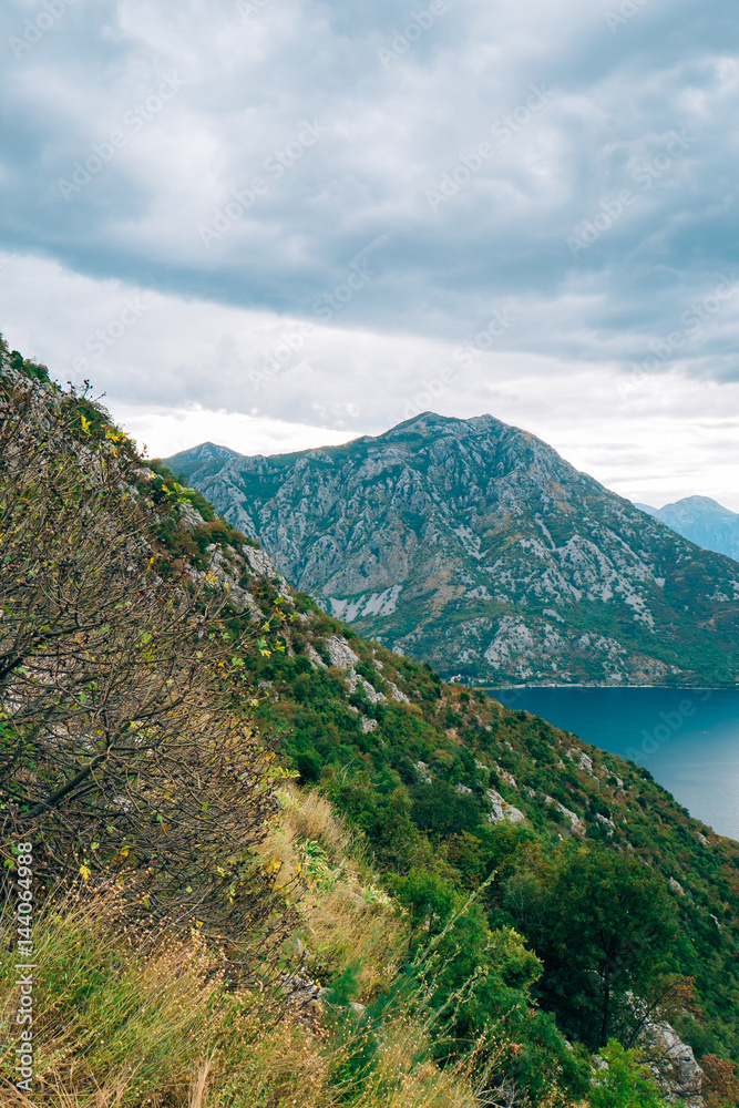 City of Risan in Montenegro, view from the mountain above the Bay of Kotor.