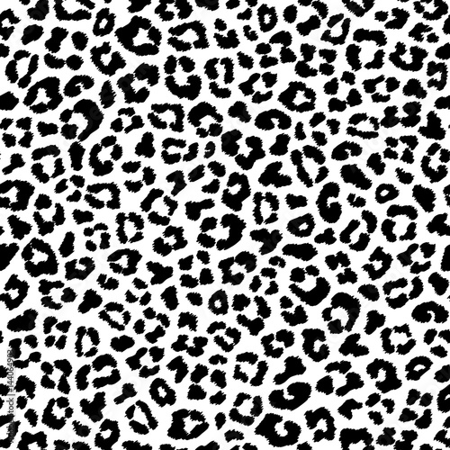 Black and white leopard seamless pattern, fur imitation