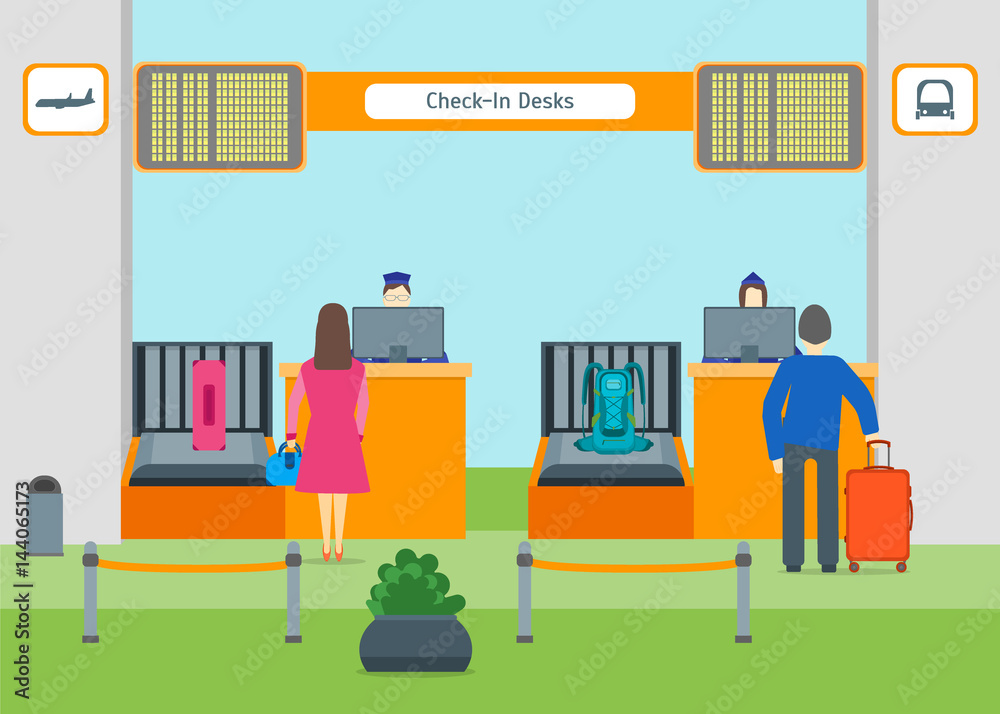 Cartoon Airport Check In. Vector Stock Vector | Adobe Stock