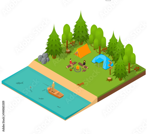 Camping Isometric View. Vector