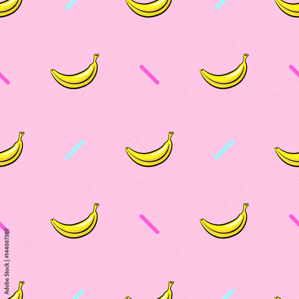 Vector seamless pattern with hand drawn bananas on a pink background. Vector seamless pattern with hand drawn bananas on a pink background.