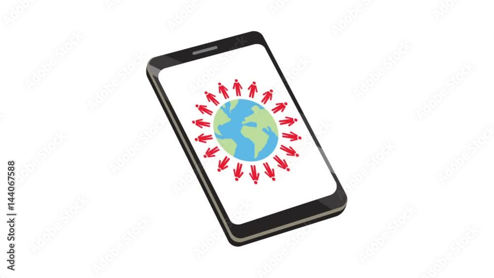 Motion video of people around globe on a smartphone screen Motion video of people around globe on a smartphone screen