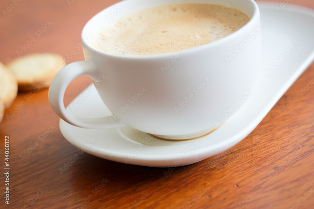 Coffee with white cup on wooden background Coffee with white cup on wooden background