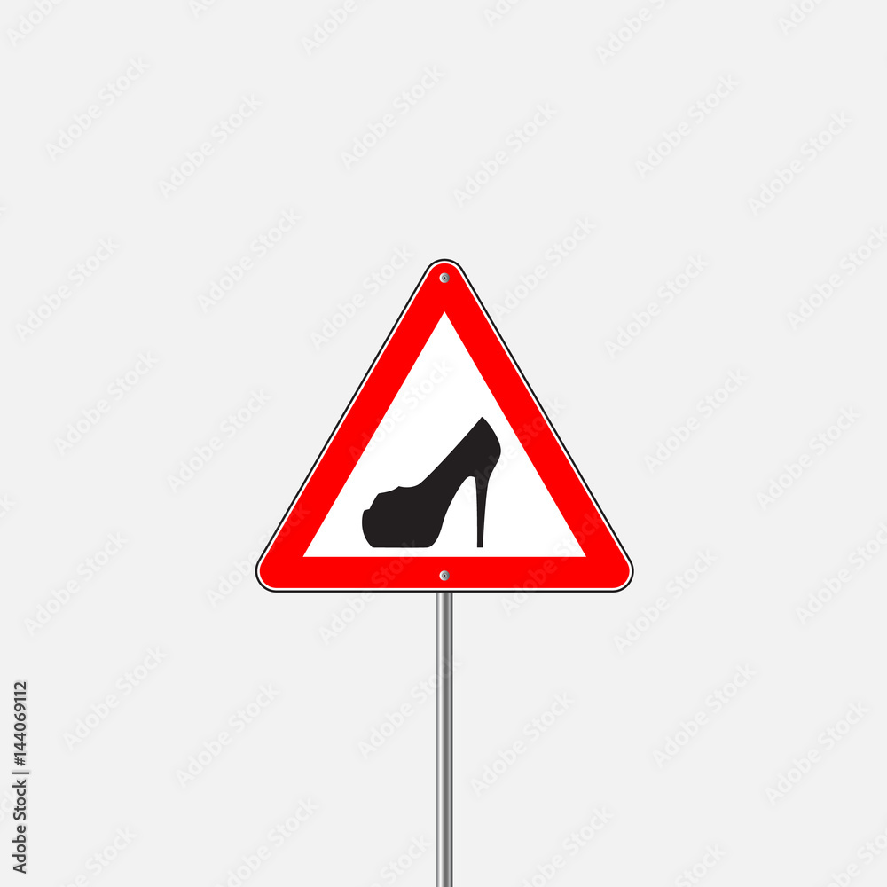 vector triangle with shoe inside. Vector high heels woman driver sign. vector triangle with shoe inside. Vector high heels woman driver sign.