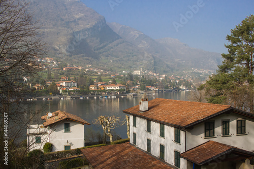 Spectacular view of lake Como and Apls from italian town Lenno
