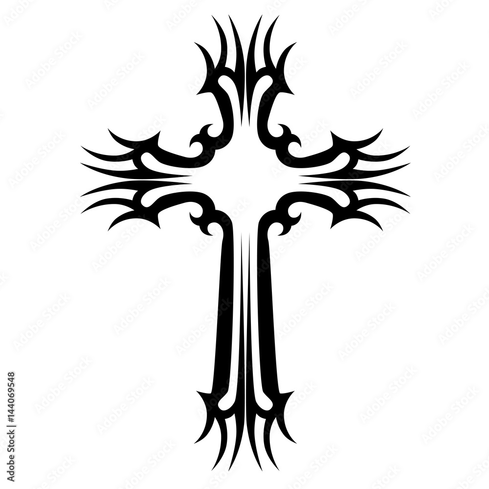 Tribal cross tattoo designs and meanings. Vector sketch of a tattoo